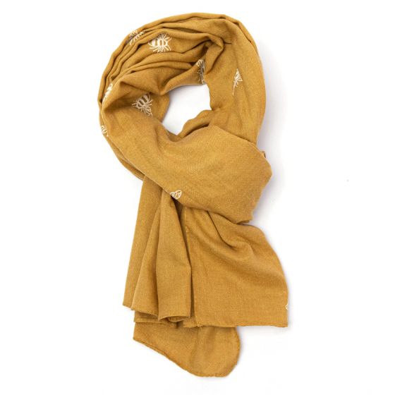 Embroidered bee scarf (mustard)