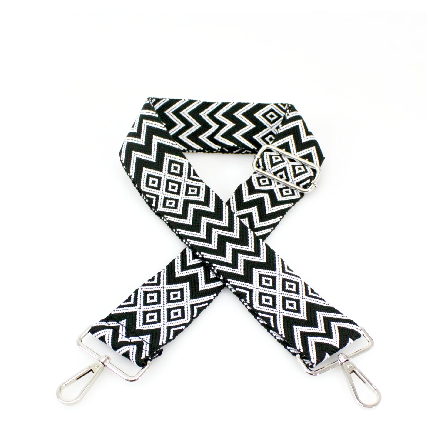 Black and white geometric print handbag strap