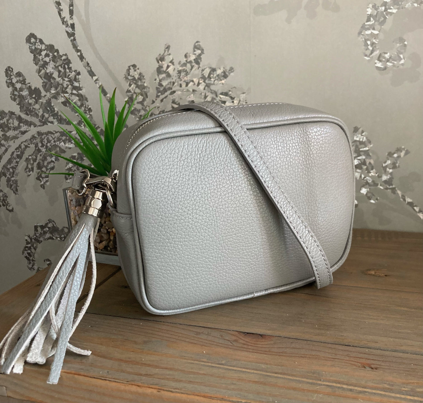 Light grey cross body bag (genuine leather)