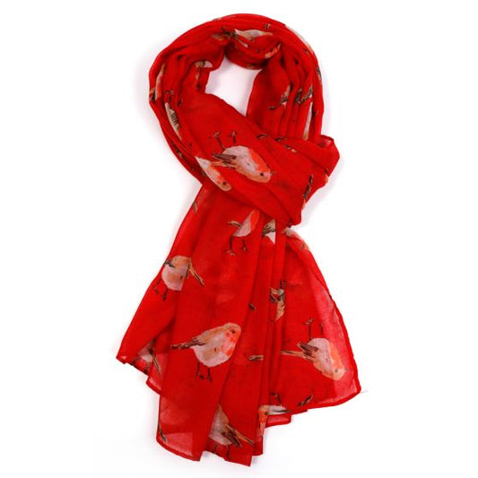Watercolour Robin scarf - red
