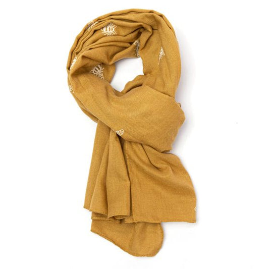Embroidered bee scarf (mustard)