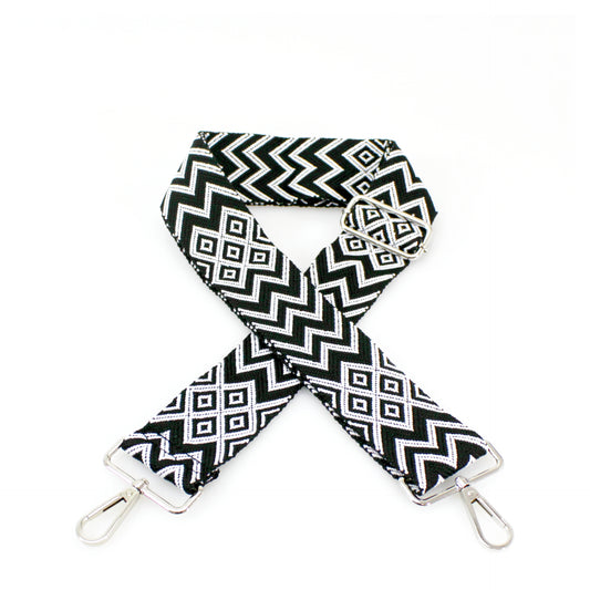 Black and white geometric print handbag strap