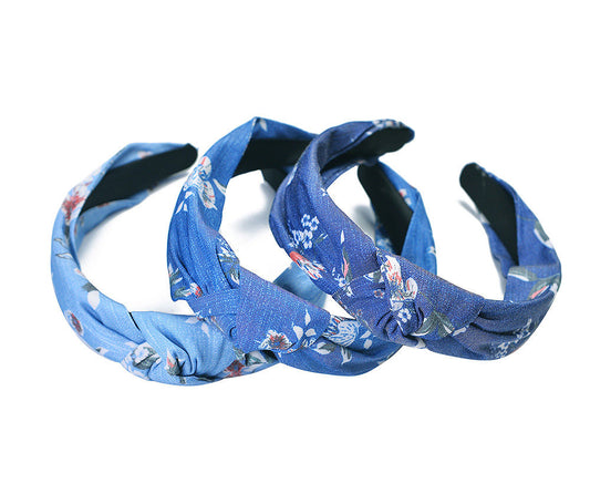 Denim floral knot headband