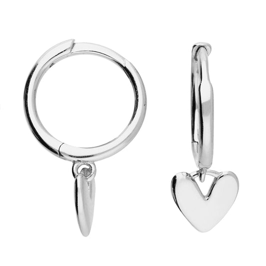 Silver huggies with heart charm