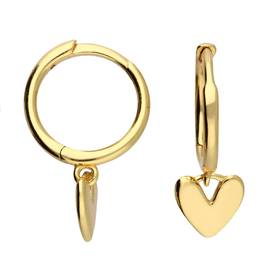 Gold huggies with heart charm