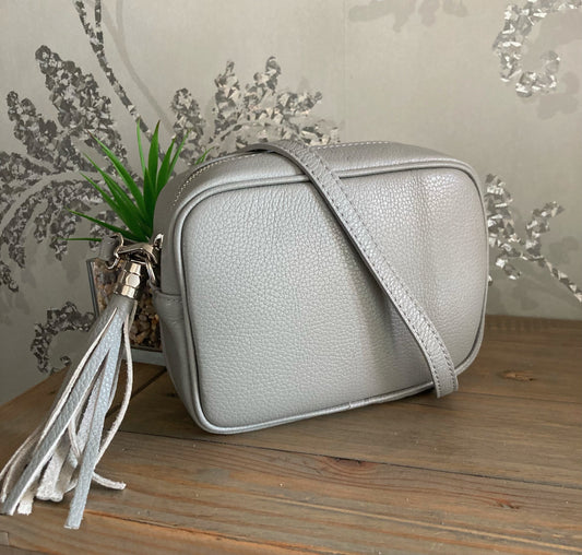 Light grey cross body bag (genuine leather)