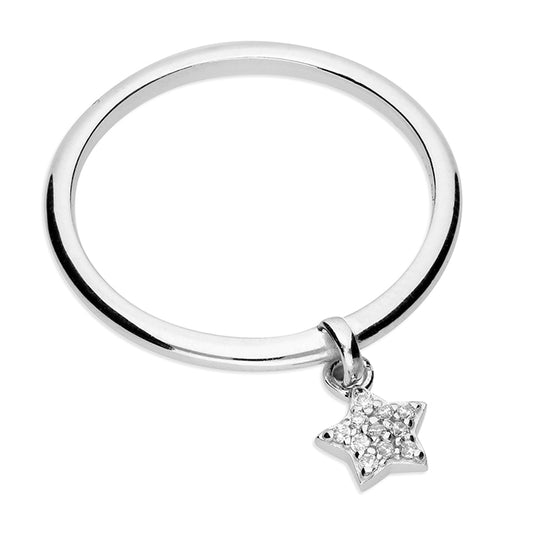 Silver star charm ring